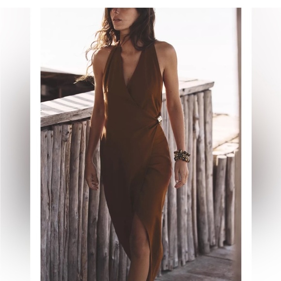 Zara Brown Backless Halter Dress - Picture 7 of 13